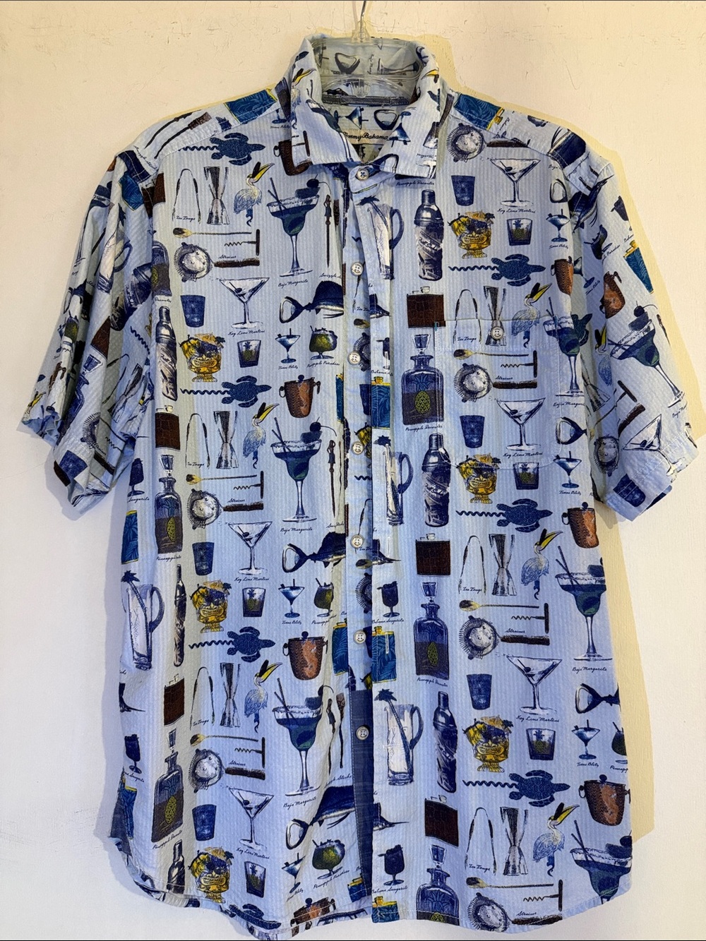 Tommy Bahama Light Blue Cocktail Print Short-Sleeve Button-Up